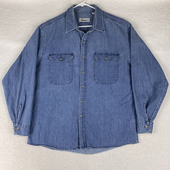 VTG Roebucks Shirt Mens XXL Button Front Denim Retro Western Skater Flap Pockets - Picture 1 of 12